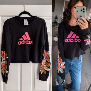 ADIDAS X FARM RIO PRINT LOOSE CROPPED FLEECE LOGO SWEATSHIRT